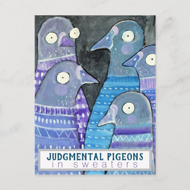 Postal Palomas juiciosas en sudaderos arte de pájaro capr (Anverso)