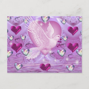 Postal palomas y corazones