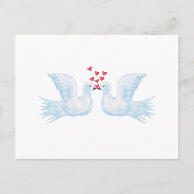 Postal palomas y corazones acuarela (Anverso)