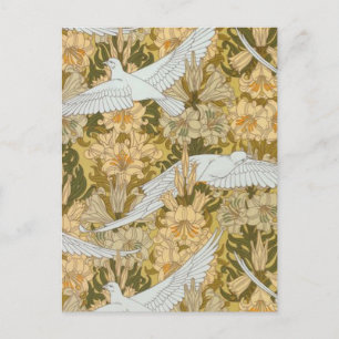Postal Palomas y flores de estilo Art Déco