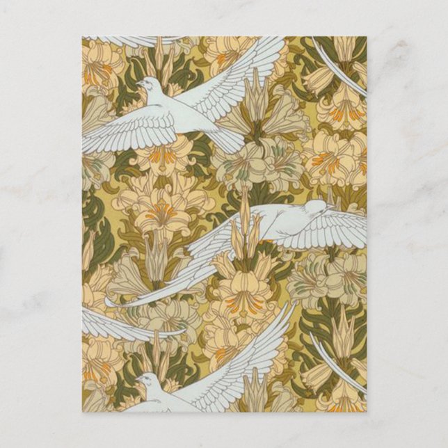 Postal Palomas y flores de estilo Art Déco (Anverso)