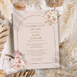 Postal Pampas Grass Arch Celebración Del Funeral Life<br><div class="desc">Elegantes pampas florales acuarelas de pasto y arco de moda enmarcan la celebración de la vida,  y detalles funerarios que están ambientados en la moderna tipografía de oro en un suave fondo rosa rubor. Diseñado por Thisisnotme©</div>