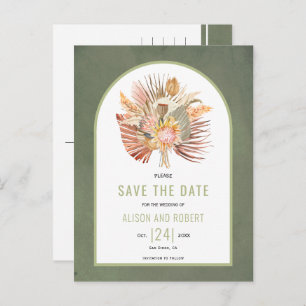 Postal Pampas hierba, hojas de palma verde Save the Date