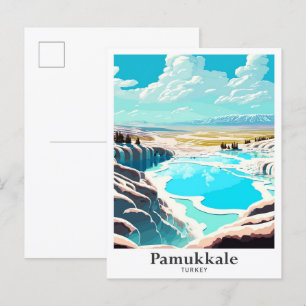Postal Pamukkale Ilustracion de viajes de arte de Turquía