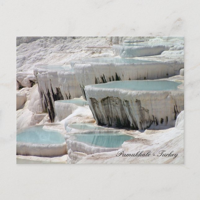 Postal Pamukkale - Polos romanos azules, Turquía famosa (Anverso)