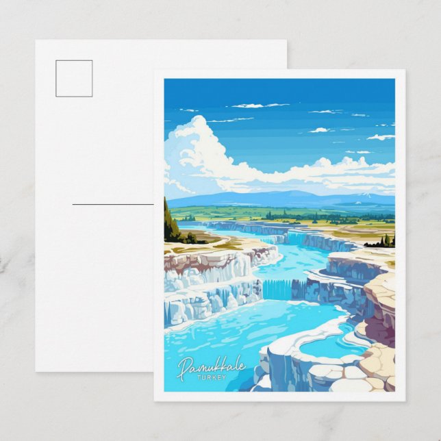 Postal Pamukkale Turquía Viaje ilustracion Vintage (Anverso / Reverso)