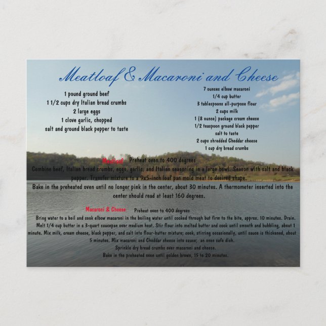 Postal Pan con carne y macarrones con queso (Anverso)