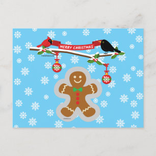 Postal Pan de jengibre, copos de nieve y aves