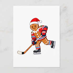 Postal Pan de jengibre Hockey Navidad Hockey sobre hielo