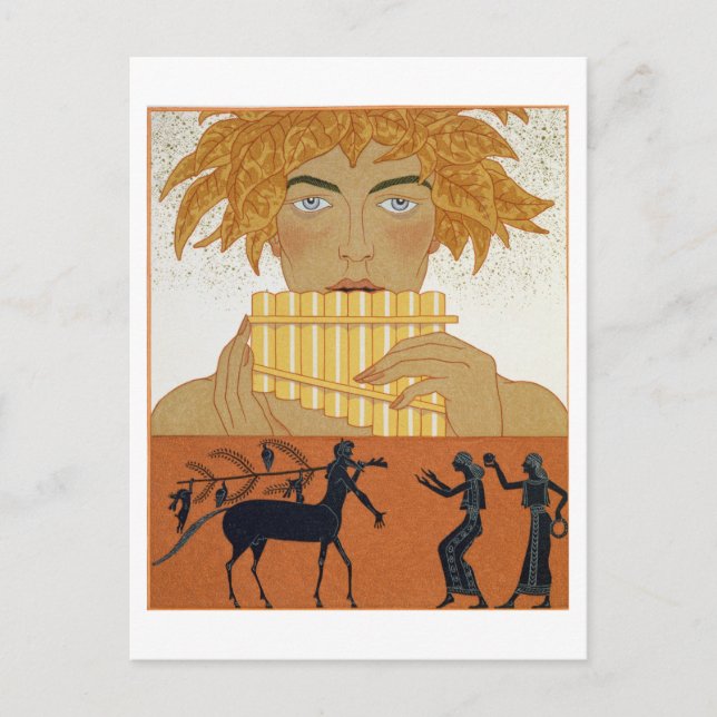 Postal Pan Piper, ilustracion de 'Les Mythes' de Paul (Anverso)