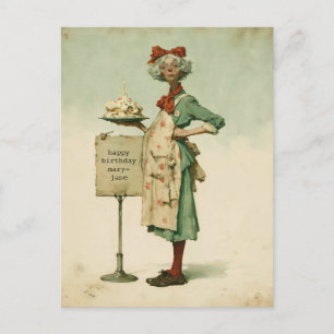 Postal Panadero Antiguo con Tarta de Cumpleaños