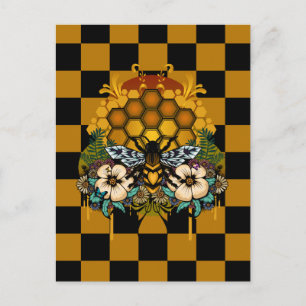 Postal Panal de abeja reina Arte floral Bold Amarillo Neg
