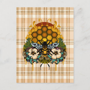 Postal Panal de abeja reina Arte floral de cuadros naranj