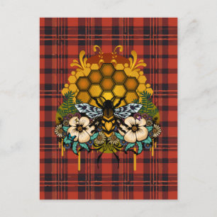 Postal Panal de abeja reina Arte floral de naranja quemad