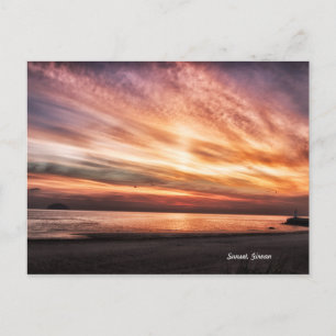 Postal Pancarta panorámica Sunset Girvan Beach Scotcard