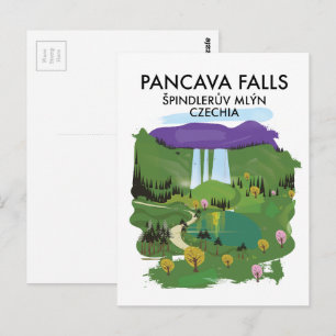 Postal Pancava Falls Špindlerův Mlýn, puesto de viaje de 