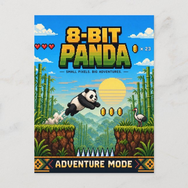 Postal Panda, Arte de Pixel Retro de 8 Bits (Anverso)