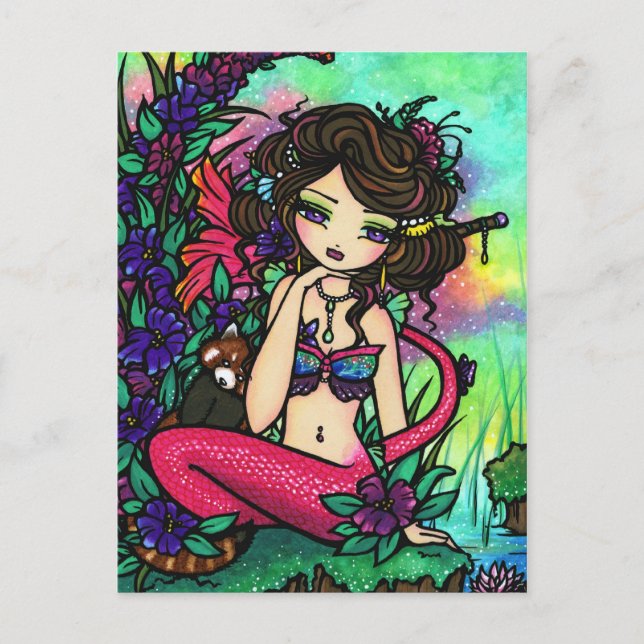 Postal Panda asiático Mistical Pond Mermaid Fantasy Chica (Anverso)