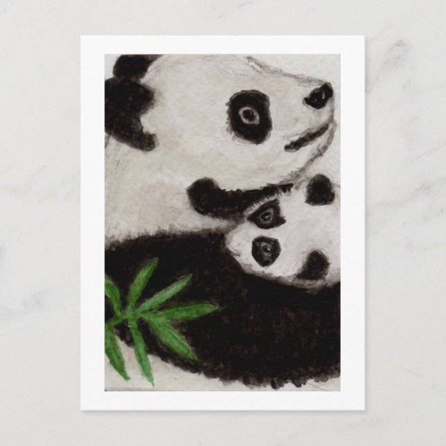 Postal Panda & Baby Watercolor, gracias, etc. (Anverso)