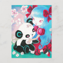 Postal Panda Bear con el Chica Kawaii