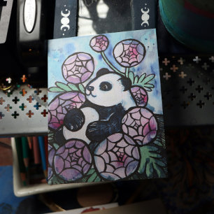 Postal Panda Bear Flores Moradas Amantes de la Naturaleza