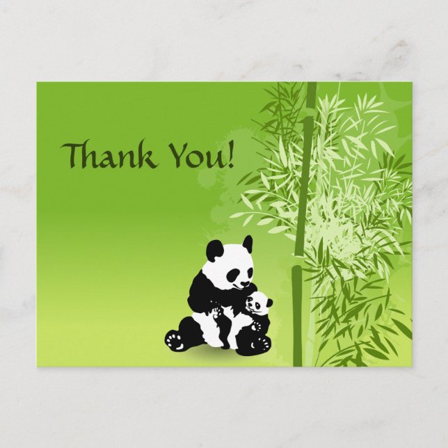 Postal Panda Bears, Mom and Baby with Bamboo Gracias (Anverso)