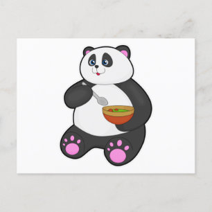 Postal Panda comiendo con cuchara y tazón