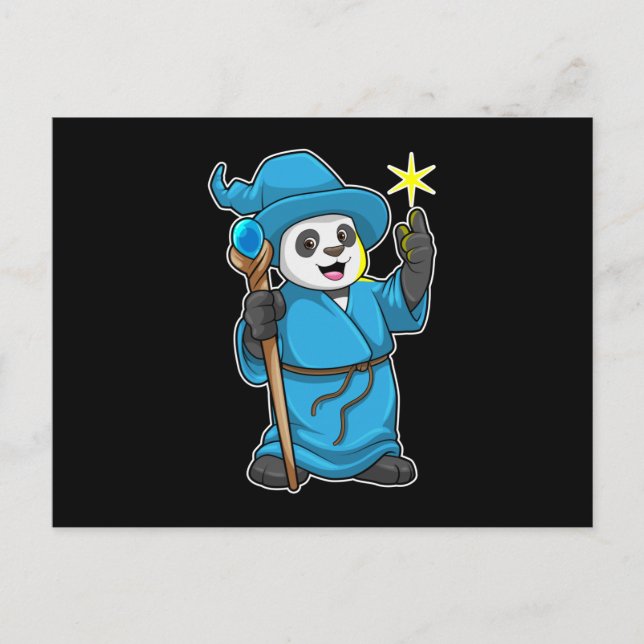 Postal Panda como asistente con varita mágica (Anverso)