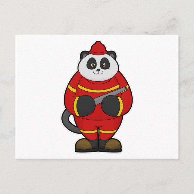 Postal Panda como bombero con manguera (Anverso)