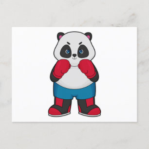 Postal Panda como boxeador con guantes de boxeo