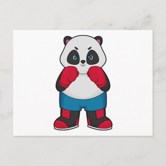 Postal Panda como boxeador con guantes de boxeo (Anverso)