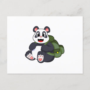 Postal Panda como excursionista con mochila