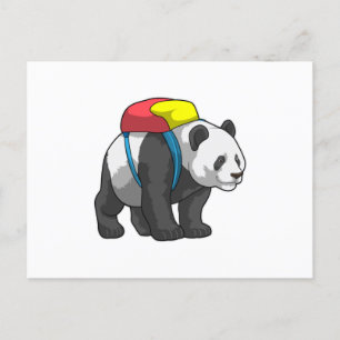 Postal Panda como excursionista con mochila