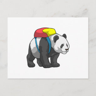 Postal Panda como excursionista con mochila