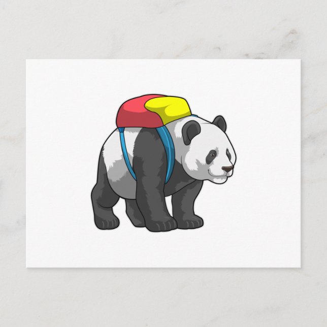 Postal Panda como excursionista con mochila (Anverso)