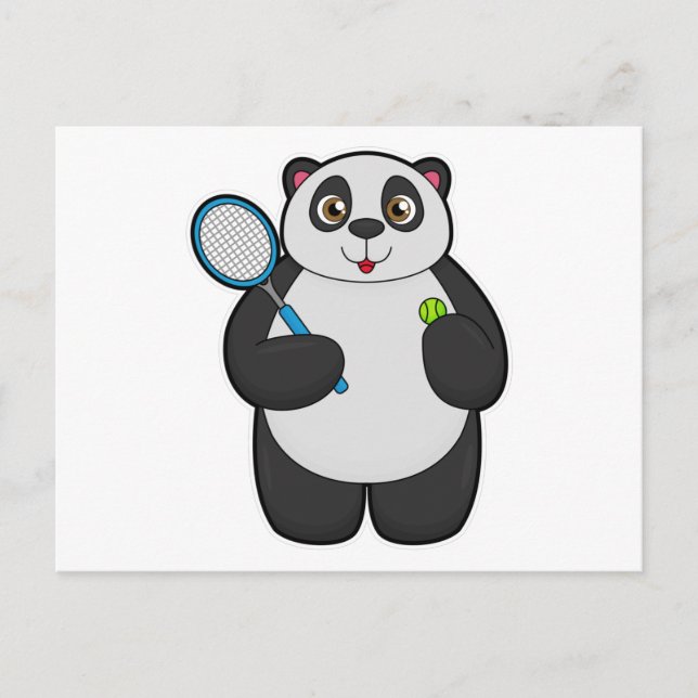 Postal Panda como jugador de tenis con raqueta de tenis (Anverso)
