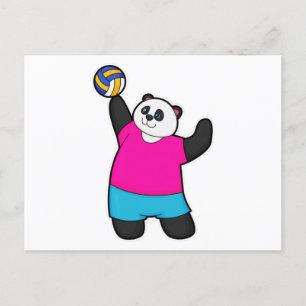 Postal Panda como jugador de voleibol con balón de voleib