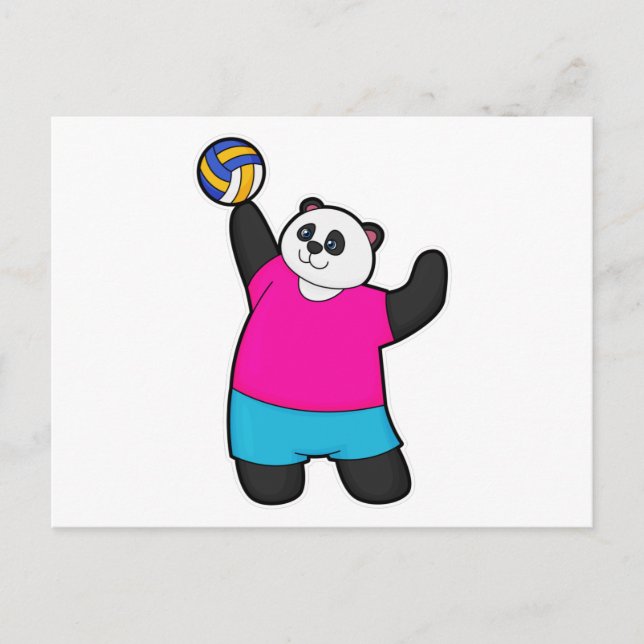 Postal Panda como jugador de voleibol con balón de voleib (Anverso)