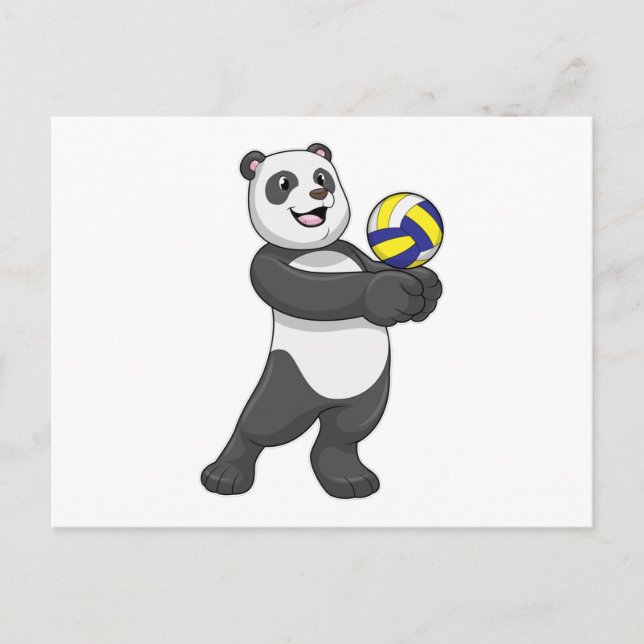 Postal Panda como jugador de voleibol con voleibol (Anverso)