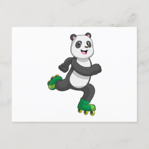 Postal Panda como patinador en línea con patines