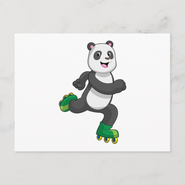 Postal Panda como patinador en línea con patines (Anverso)