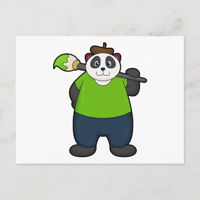 Postal Panda como pintador con pincel (Anverso)