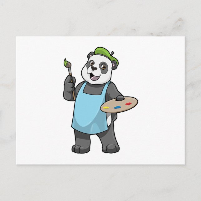 Postal Panda como pintador con pincel y color (Anverso)