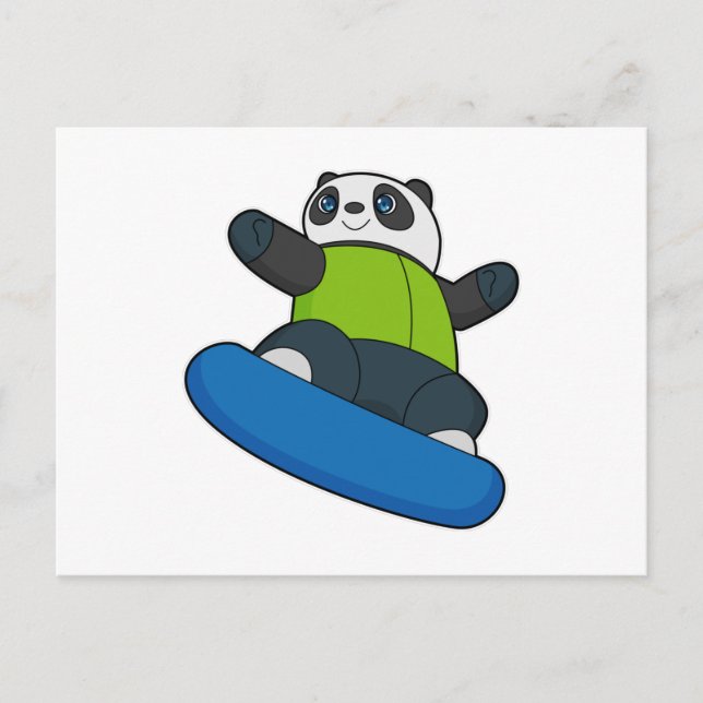 Postal Panda como snowboarder con snowboard (Anverso)