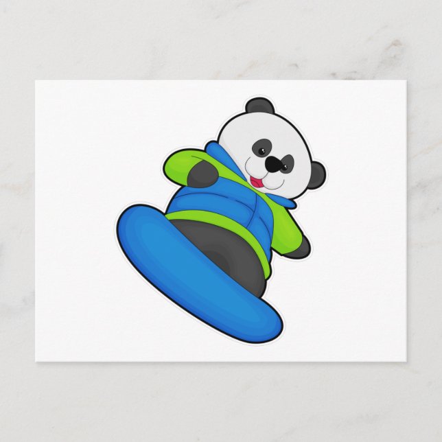 Postal Panda como snowboarder con snowboard (Anverso)