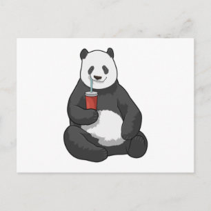 Postal Panda con bebida