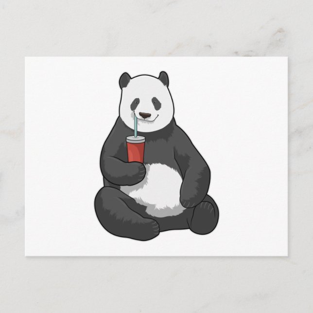 Postal Panda con bebida (Anverso)
