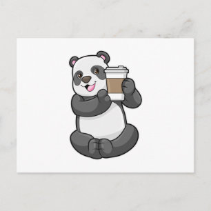 Postal Panda con café para llevar
