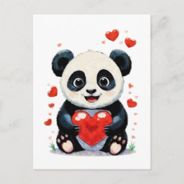 Postal Panda con corazón - Pintura de amor adorable