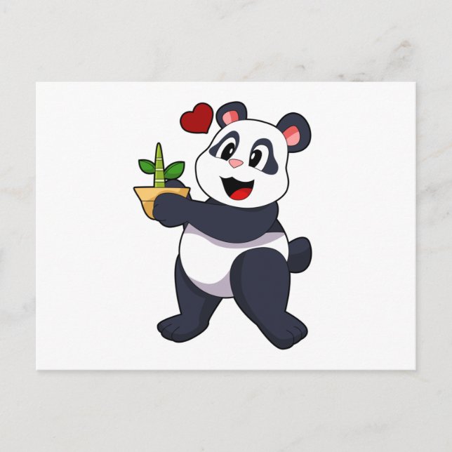 Postal Panda con Flor de Bambú (Anverso)